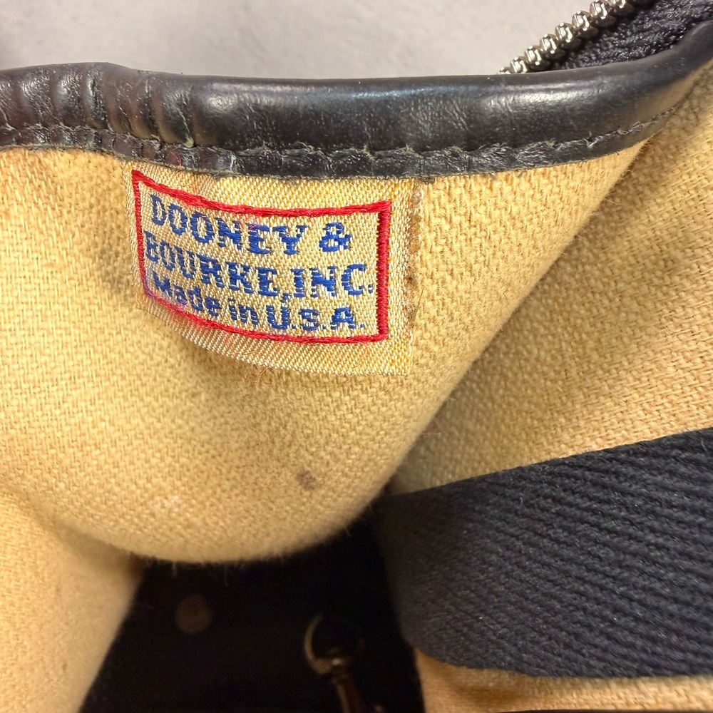 Dooney & Bourke Bamboo Handle Dome Satchel Straw Leather Tan Black Medium Silver - Picture 5 of 13